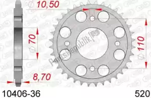 AFAM AF21040636 ktw aço traseiro 36t, 520 - Lado inferior