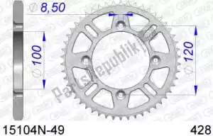 AFAM AF515104N49 ktw trasero aluminio 49t, 428 - Lado inferior