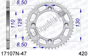 AFAM AF517107N47 ktw traseiro alumínio 47t, 420 - Lado inferior