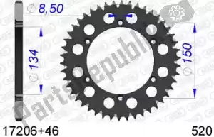 AFAM AF51720646 ktw alumínio traseiro 46t, 520 - Lado inferior