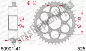 AFAM AF25090141 ktw rear steel 41t, 525 - Onderkant