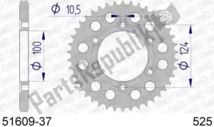 AFAM AF55160937 ktw trasero aluminio 37t, 525 - Lado inferior