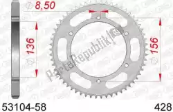 ktw rear steel 58t, 428 van Afam, met onderdeel nummer AF25310458, bestel je hier online: