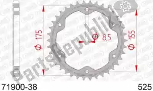 AFAM AF27190038 ktw rear steel 38t, 525 - Bottom side