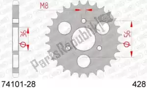 AFAM AF27410128 ktw rear steel 28t, 428 - Onderkant