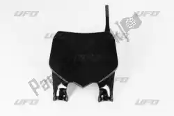 Here you can order the front number plate with fork protectors, black from UFO, with part number HO04654001: