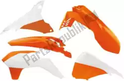 Qui puoi ordinare set plastiche 5 pz c/airbox cov ktm ora/bianco (o.. Da Rtech , con numero parte 563230518: