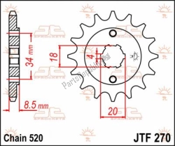 JT Sprockets JTF027013, Ktw anteriore 13t, 520, OEM: JT Sprockets JTF027013