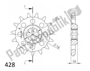 SUPERSPROX SU141014 ktw delantero 14t, 428 - Lado inferior