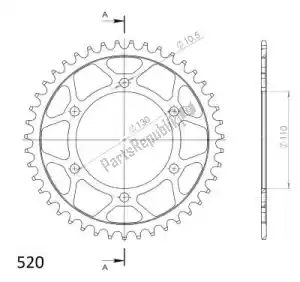 SUPERSPROX SU448643B ktw rear steel 43t, black, 520 - Onderkant