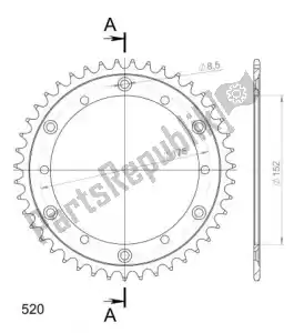 SUPERSPROX SU485343B ktw rear steel 43t, black, 520 - Bottom side