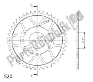 SUPERSPROX SU490544B ktw aço traseiro 44t, preto, 520 - Lado inferior