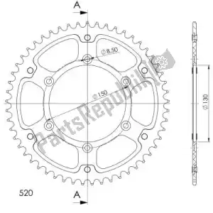 SUPERSPROX SU224553R ktw rear alu 53t, red, 520 - Bottom side