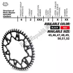 Here you can order the ktw rear alu 45t, red, 520 from Moto Master, with part number 37620012345: