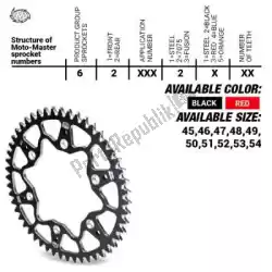 Here you can order the ktw rear alu 54t, red, 520 from Moto Master, with part number 37620022354: