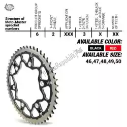 Here you can order the ktw rear fusion 47t, red, 420 from Moto Master, with part number 37620033347: