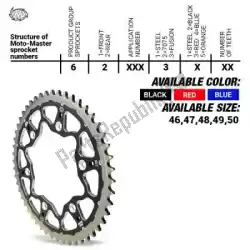 Here you can order the ktw rear fusion 50t, red, 428 from Moto Master, with part number 37620043350: