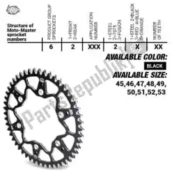 Here you can order the ktw rear alu 51t, black, 520 from Moto Master, with part number 37620052251: