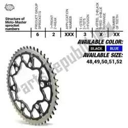 Here you can order the ktw rear fusion 50t, black, 520 from Moto Master, with part number 37620093250: