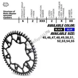 Here you can order the ktw rear alu 52t, black, 428 from Moto Master, with part number 37620182252: