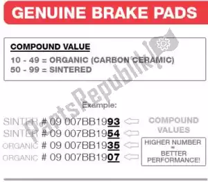 BREMBO 09007HO3109 remblok 07ho3109 brake pads organic genuine - Bovenkant