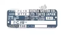 87501MN4300, Honda, plate,registered honda cbr 600 1987 1988, New