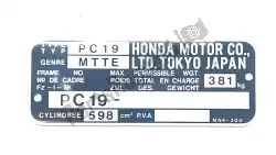 Here you can order the plate,registered from Honda, with part number 87501MN4300: