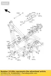 Here you can order the bracket-engine,rr,upp from Kawasaki, with part number 321901174: