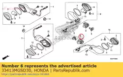Ici, vous pouvez commander le caoutchouc, montage clignotant auprès de Honda , avec le numéro de pièce 33413MGSD30: