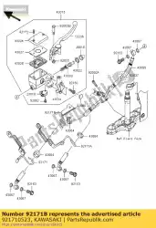 Here you can order the clamp,brake hose,upp,lh from Kawasaki, with part number 921710523: