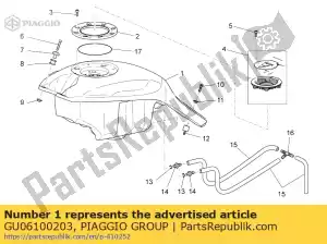 Piaggio Group GU06100203 tanque de combustível. ciano - Lado inferior