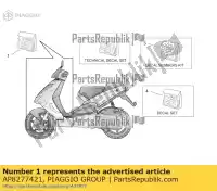 AP8277421, Piaggio Group, zestaw naklejek na przedni korpus aprilia  sr zd4te 50 2002 2003 2004 2005 2016 2017 2018 2019, Nowy