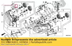 Ici, vous pouvez commander le unité de réglage, r. Phare auprès de Honda , avec le numéro de pièce 33130MCA003: