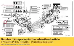 label, franse vertaling van Honda, met onderdeel nummer 87560MGPF01, bestel je hier online: