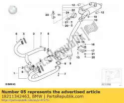 Ici, vous pouvez commander le joint d'échappement auprès de BMW , avec le numéro de pièce 18211342463: