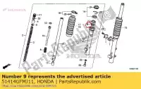 51414GFMJ11, Honda, guía, fr. tenedor (absorbedor de chuannan) honda  crf nhx 110 125 150 2010 2011 2012 2013 2014 2018 2019 2020, Nuevo