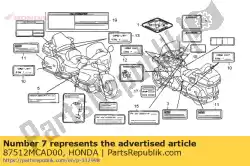 label, accessoire l van Honda, met onderdeel nummer 87512MCAD00, bestel je hier online: