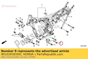 honda 90102KSE000 parafuso, flange, 10x90 - Lado inferior