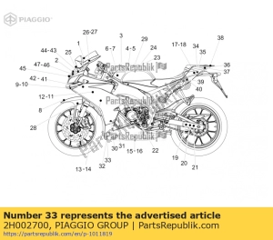 aprilia 2H002700 autocollant de carénage inférieur gauche rouge - La partie au fond