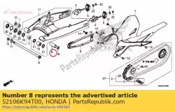 Aquí puede pedir collar, l. Pivote del basculante de Honda , con el número de pieza 52106K94T00: