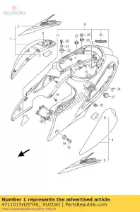 Suzuki 4711015H20YHL cover,frame,r(r - Bottom side