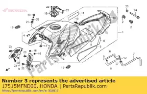 Honda 17515MFND00 tapete, lado do tanque de combustível - Lado inferior