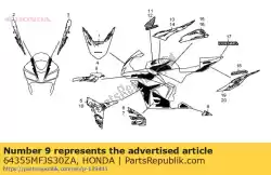 streep a, l. Middelste kap (###) * type1 * (type1) van Honda, met onderdeel nummer 64355MFJS30ZA, bestel je hier online: