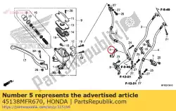 Here you can order the brkt,l fr hose from Honda, with part number 45138MFR670: