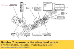 Ici, vous pouvez commander le étiquette, poche auprès de Honda , avec le numéro de pièce 87524MR5300: