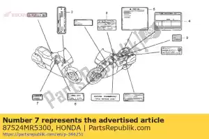 Honda 87524MR5300 étiquette, poche - La partie au fond