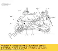 2H002420, Piaggio Group, right light shield cover upper decal aprilia zd4kla00 50 2018 2019 2020 2021 2022, New