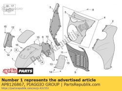 Aprilia AP8126867, Guarda-lamas frontal superior. cinza, OEM: Aprilia AP8126867