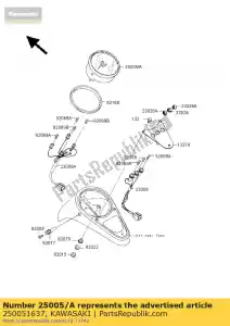 Kawasaki 250051637 velocímetro, mph - Lado inferior