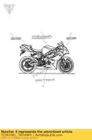 T2301081, Triumph, sticker staart triumph daytona 675 from vin 381275 daytona 675 vin 381275 to vin 564947 675 2006 2007 2008 2009 2010 2011 2012, Nieuw